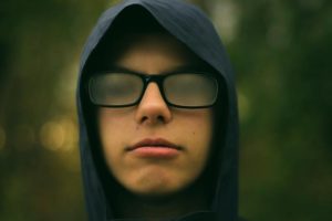 person with foggy glasses